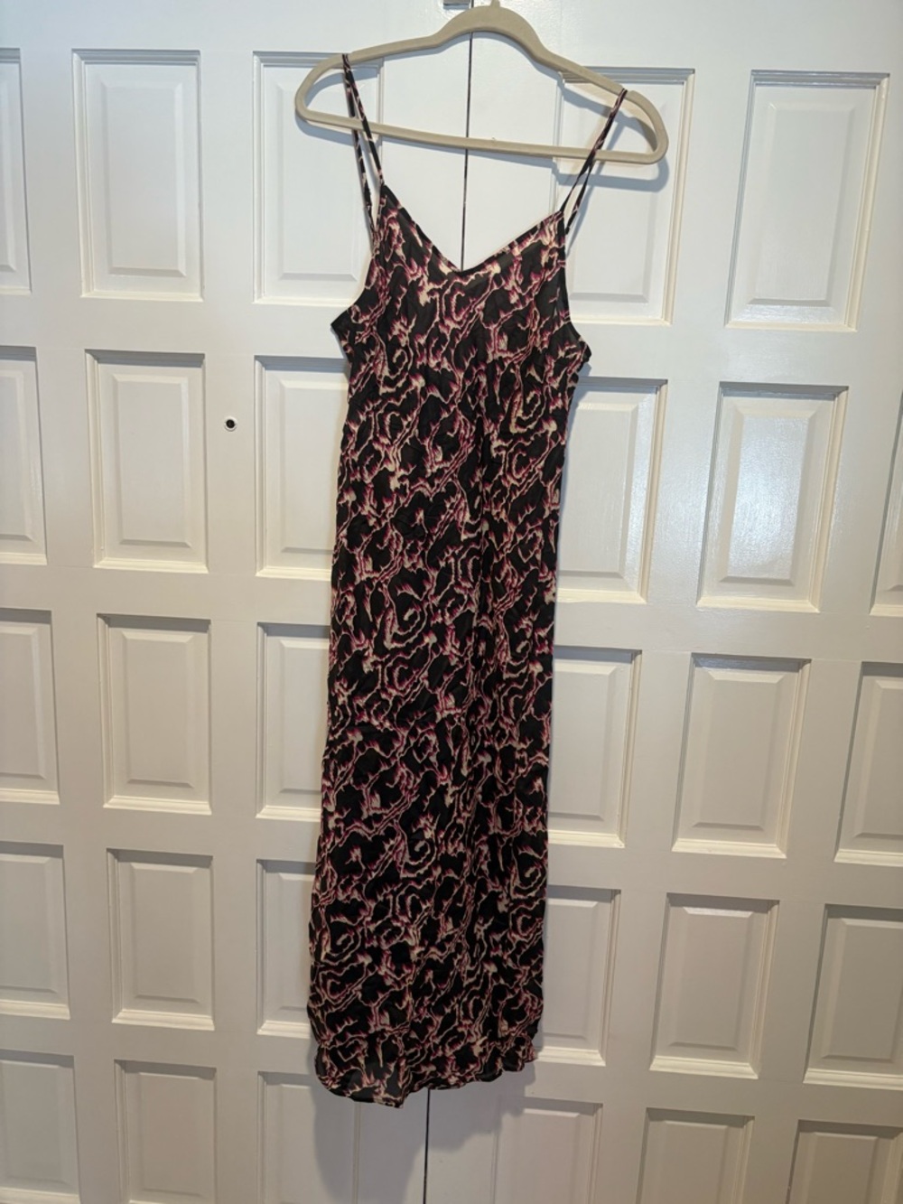 ba&sh Black Slip Dress with red Abstract Print. Never worn. Black under slip.